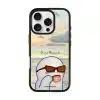 Quiet Moments phone case by Mewmovement, a character in sunglasses watching a sunset over water