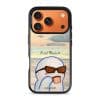 Quiet Moments phone case by Mewmovement, a character in sunglasses watching a sunset over water