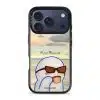 Quiet Moments phone case by Mewmovement, a character in sunglasses watching a sunset over water