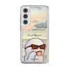 Quiet Moments phone case by Mewmovement, a character in sunglasses watching a sunset over water
