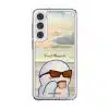 Quiet Moments phone case by Mewmovement, a character in sunglasses watching a sunset over water