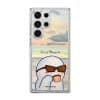 Quiet Moments phone case by Mewmovement, a character in sunglasses watching a sunset over water