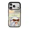 Quiet Moments phone case by Mewmovement, a character in sunglasses watching a sunset over water