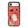 Slow Day phone case by Mewmovement, a character on a red gingham picnic cloth with fruit and a newspaper