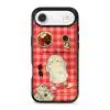 Slow Day phone case by Mewmovement, a character on a red gingham picnic cloth with fruit and a newspaper