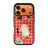 Slow Day phone case by Mewmovement, a character on a red gingham picnic cloth with fruit and a newspaper