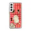 Slow Day phone case by Mewmovement, a character on a red gingham picnic cloth with fruit and a newspaper