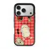 Slow Day phone case by Mewmovement, a character on a red gingham picnic cloth with fruit and a newspaper