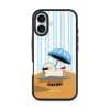 Sun Bathing custom name phone case by Mewmovement, a character sunbathing under a striped umbrella