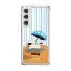 Sun Bathing custom name phone case by Mewmovement, a character sunbathing under a striped umbrella