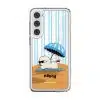 Sun Bathing custom name phone case by Mewmovement, a character sunbathing under a striped umbrella