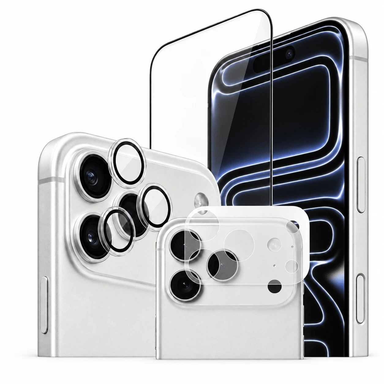 GALADO Protection Kit for iPhone: tempered glass screen protector, invisible lens protector and camera plateau protector