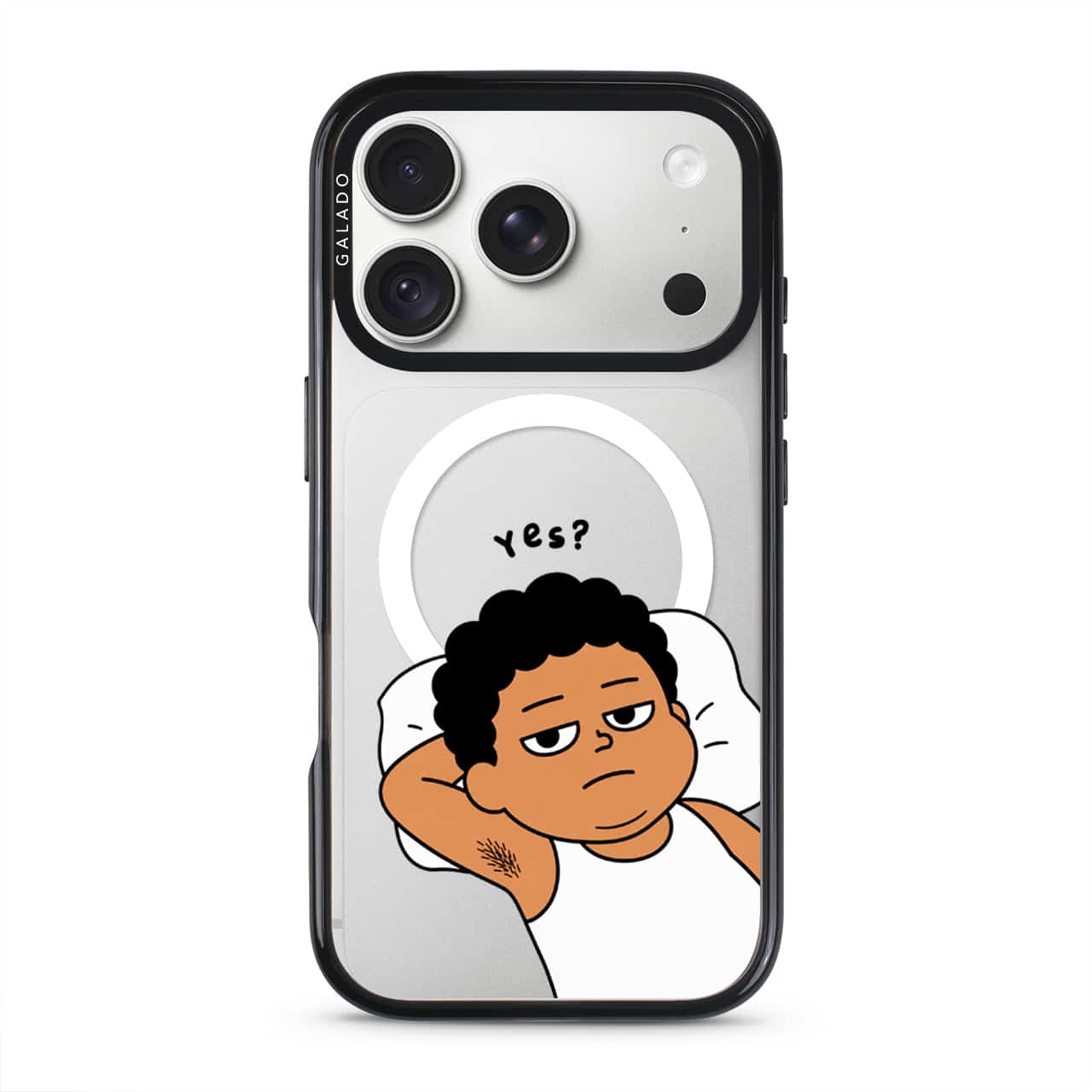 Uncle Boi Apa Lagi Lah phone case on a clear GALADO ProGuard case