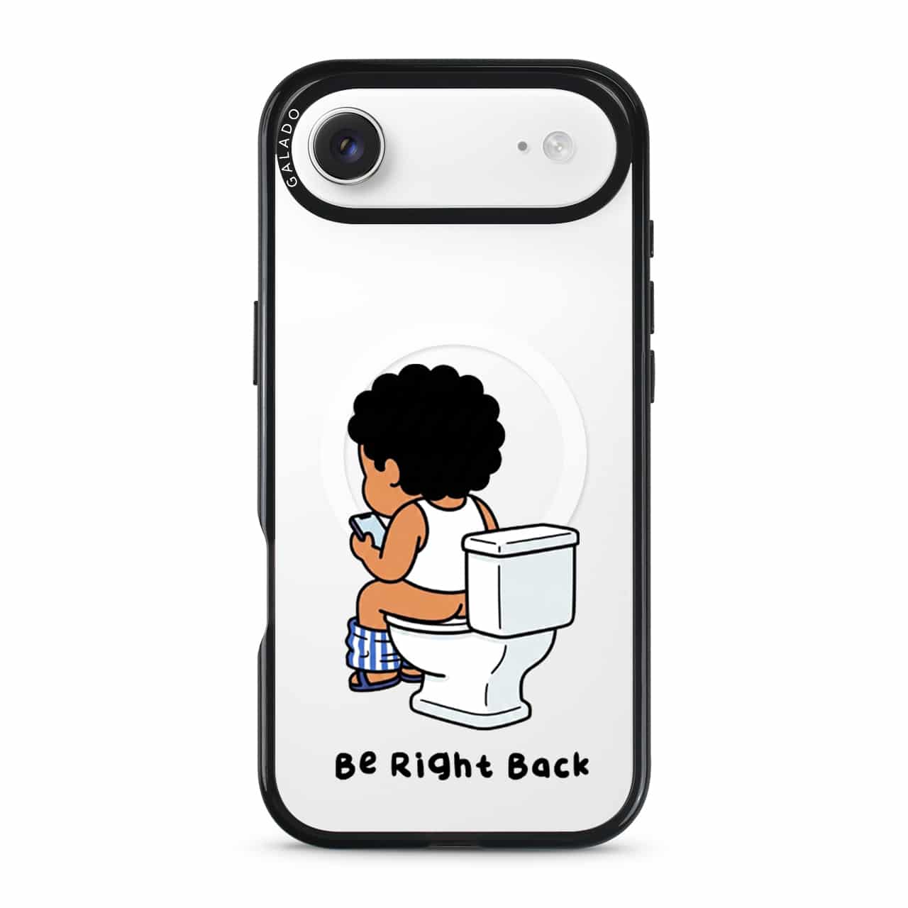 BRB Tandas Calling phone case, Uncle Boi on the toilet scrolling his phone above the words Be Right Back