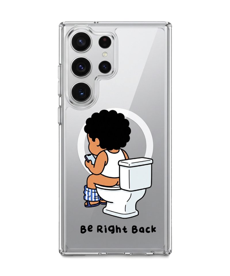 BRB Tandas Calling phone case, Uncle Boi on the toilet scrolling his phone above the words Be Right Back
