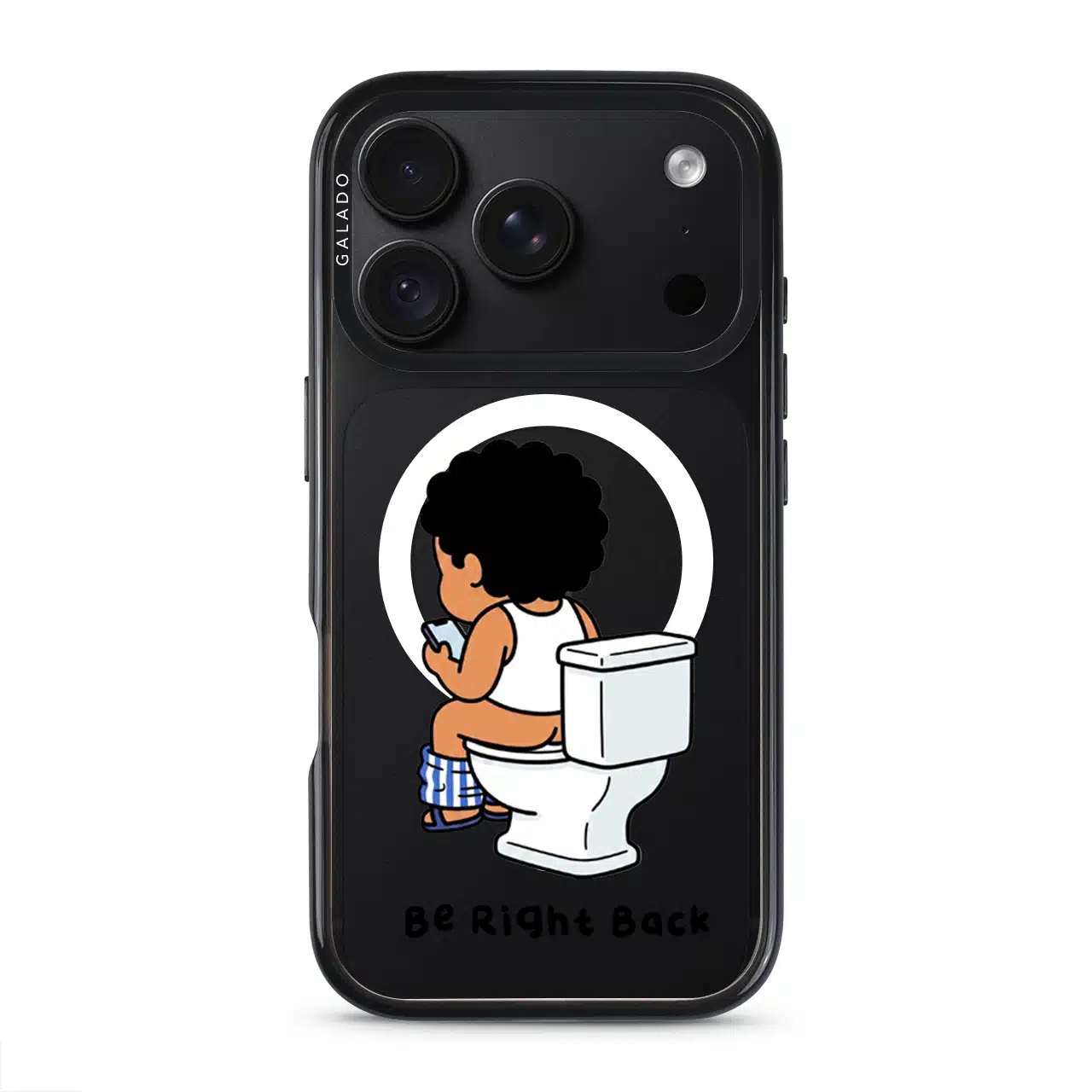 BRB Tandas Calling phone case, Uncle Boi on the toilet scrolling his phone above the words Be Right Back