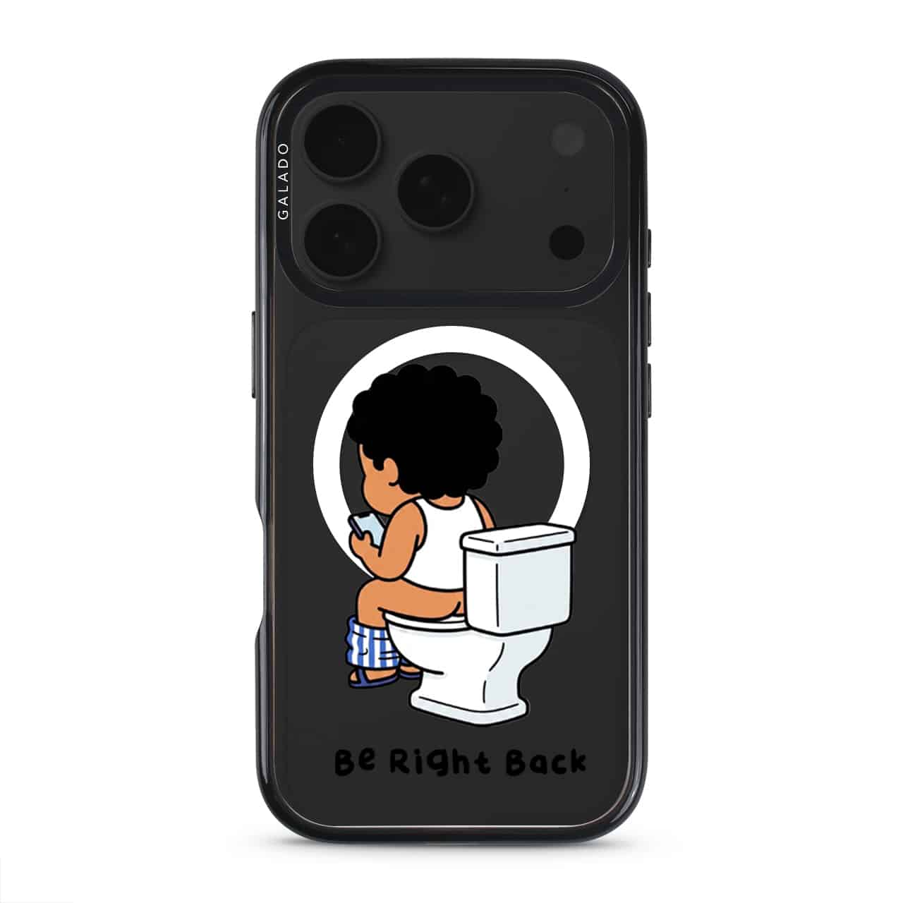 BRB Tandas Calling phone case, Uncle Boi on the toilet scrolling his phone above the words Be Right Back