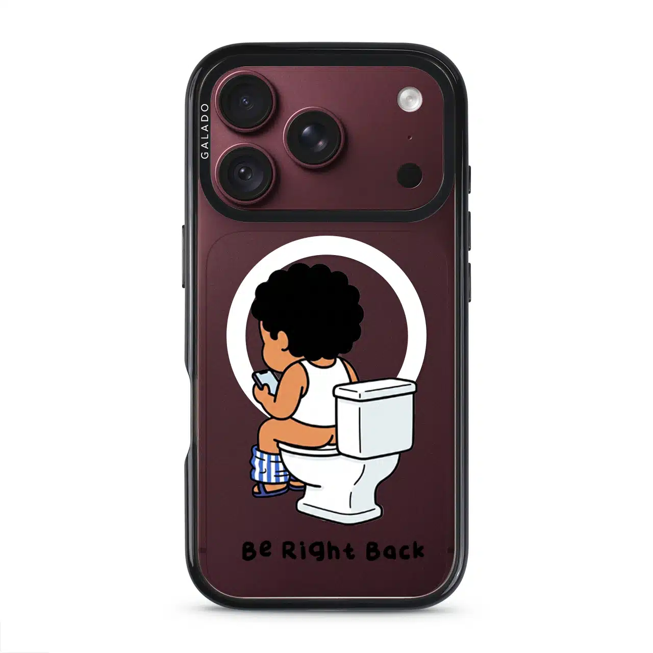 BRB Tandas Calling phone case, Uncle Boi on the toilet scrolling his phone above the words Be Right Back