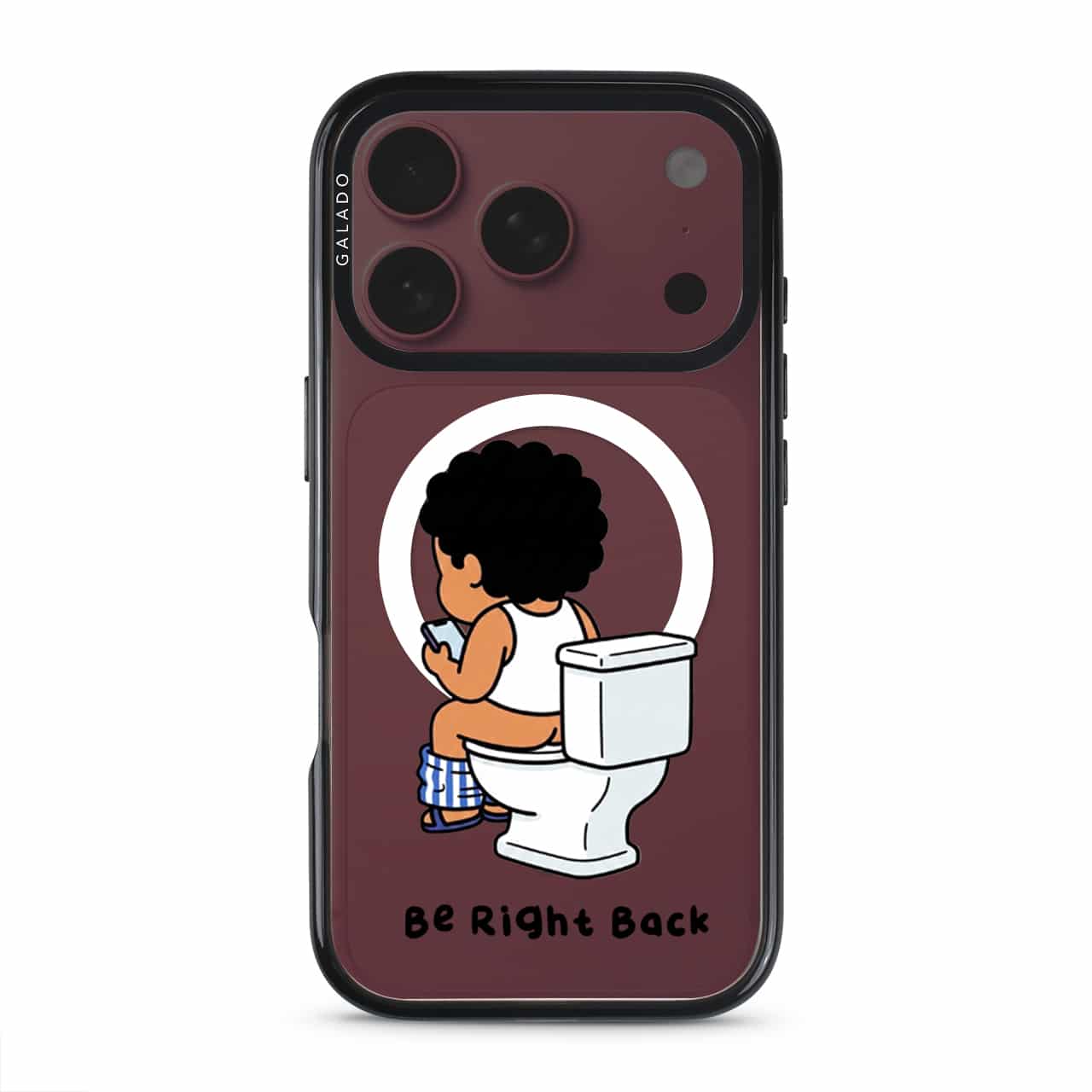 BRB Tandas Calling phone case, Uncle Boi on the toilet scrolling his phone above the words Be Right Back