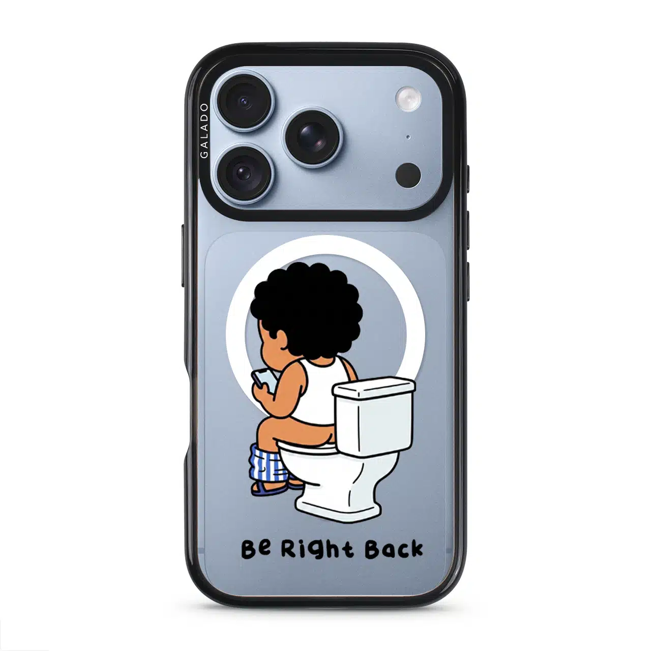 BRB Tandas Calling phone case, Uncle Boi on the toilet scrolling his phone above the words Be Right Back