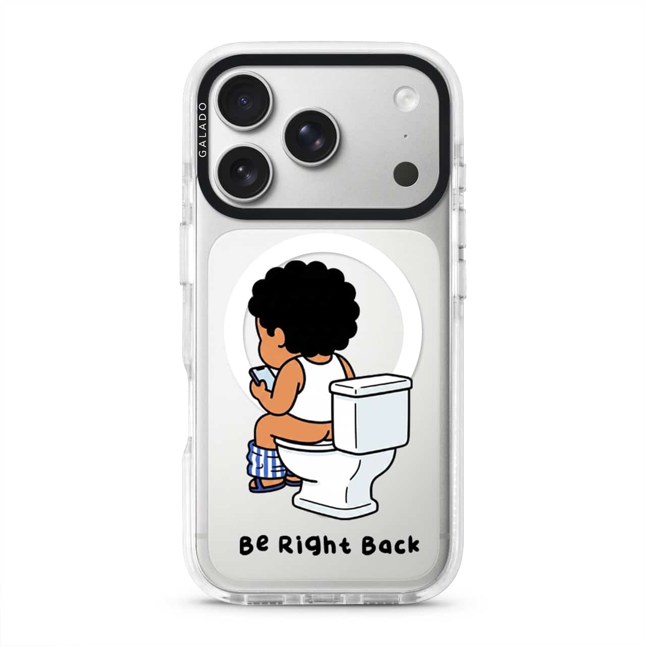BRB Tandas Calling phone case, Uncle Boi on the toilet scrolling his phone above the words Be Right Back