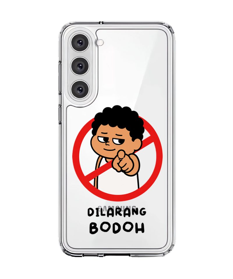 Dilarang Buat Bodoh phone case, Uncle Boi pointing out of a red prohibition sign above the words Dilarang Bodoh