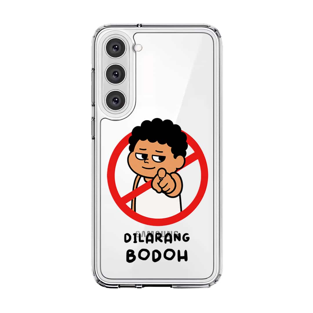Dilarang Buat Bodoh phone case, Uncle Boi pointing out of a red prohibition sign above the words Dilarang Bodoh