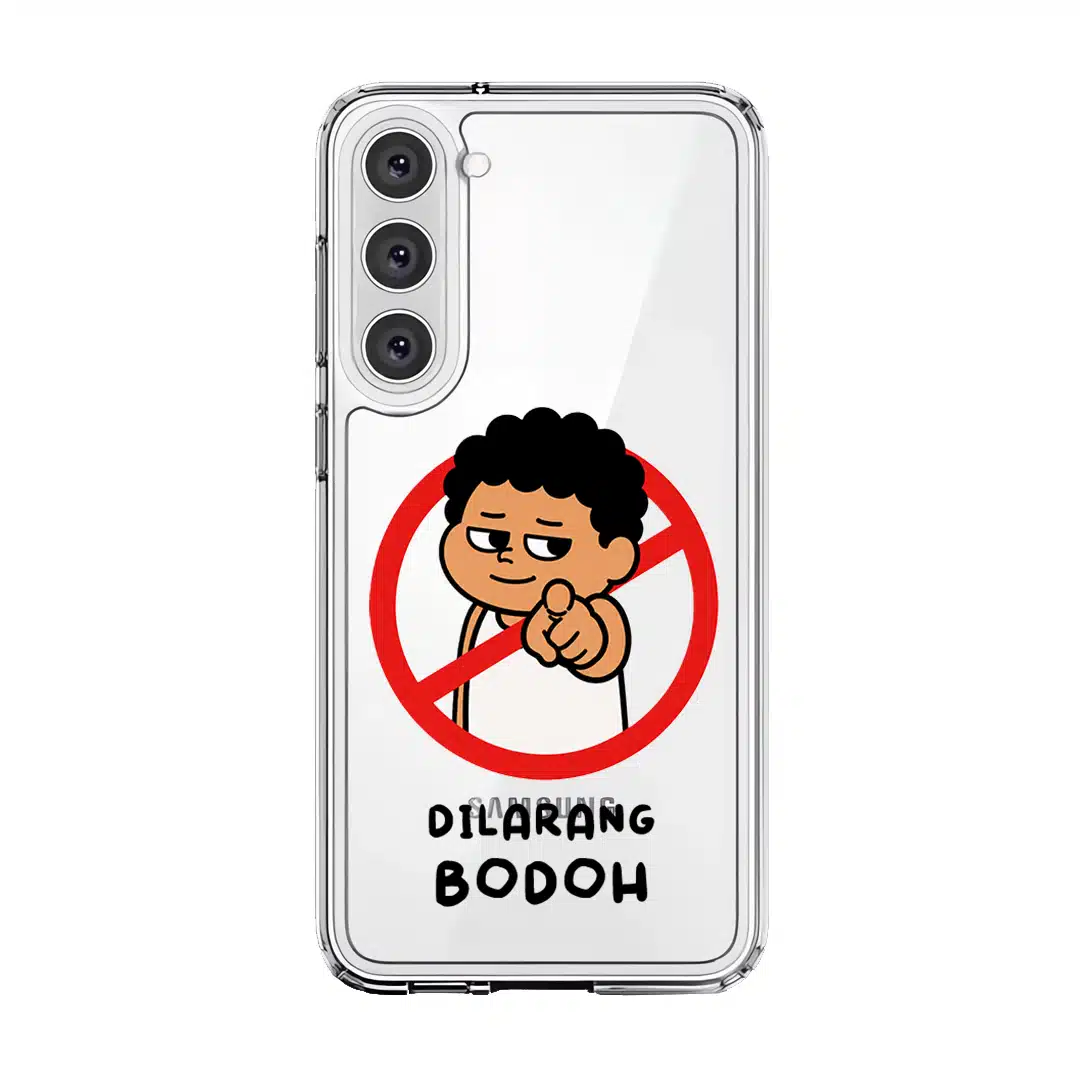 Dilarang Buat Bodoh phone case, Uncle Boi pointing out of a red prohibition sign above the words Dilarang Bodoh