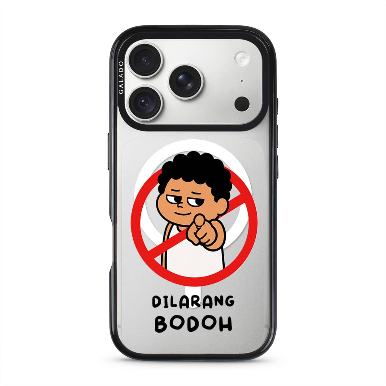 Uncle Boi Dilarang Buat Bodoh phone case on a clear GALADO ProGuard case