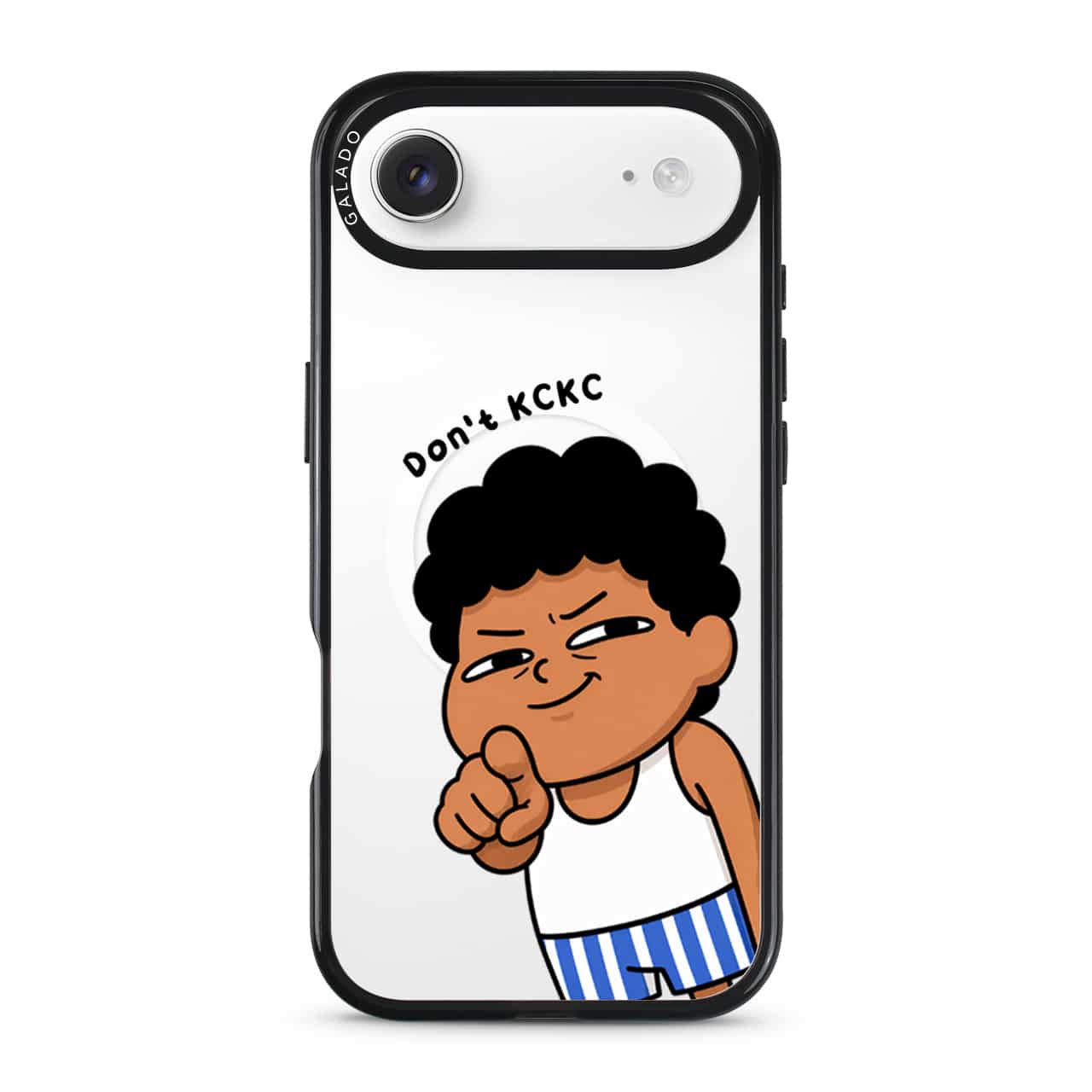 Jangan KCKC phone case, Uncle Boi smirking and pointing under the words Don't KCKC