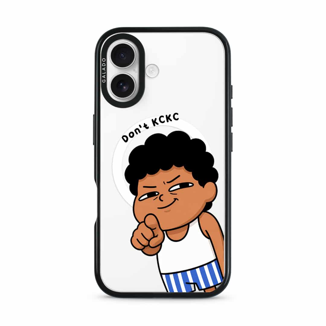 Jangan KCKC phone case, Uncle Boi smirking and pointing under the words Don't KCKC