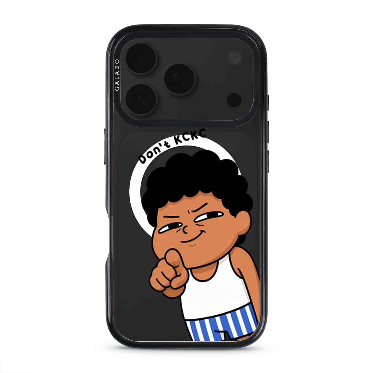 Jangan KCKC phone case, Uncle Boi smirking and pointing under the words Don't KCKC
