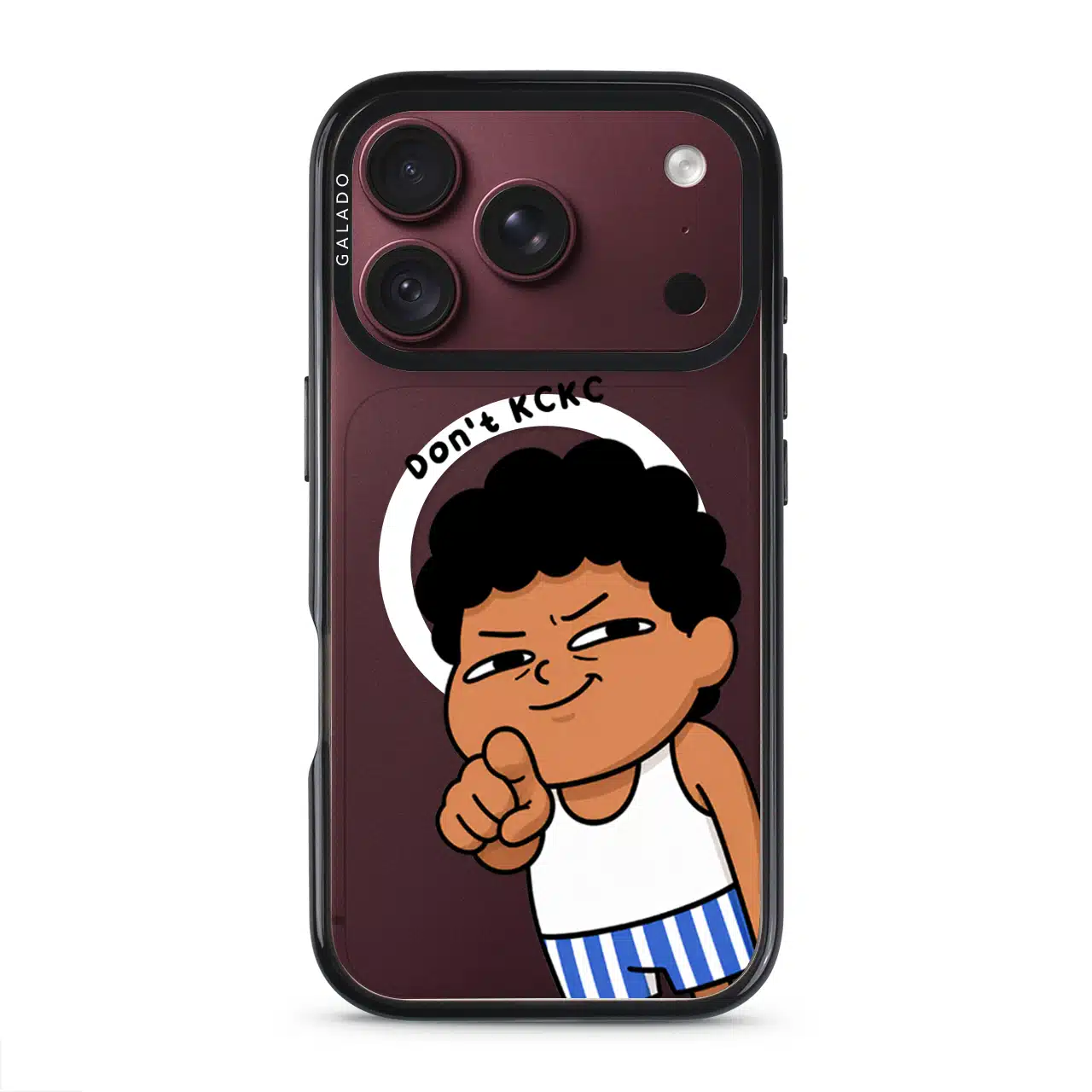 Jangan KCKC phone case, Uncle Boi smirking and pointing under the words Don't KCKC