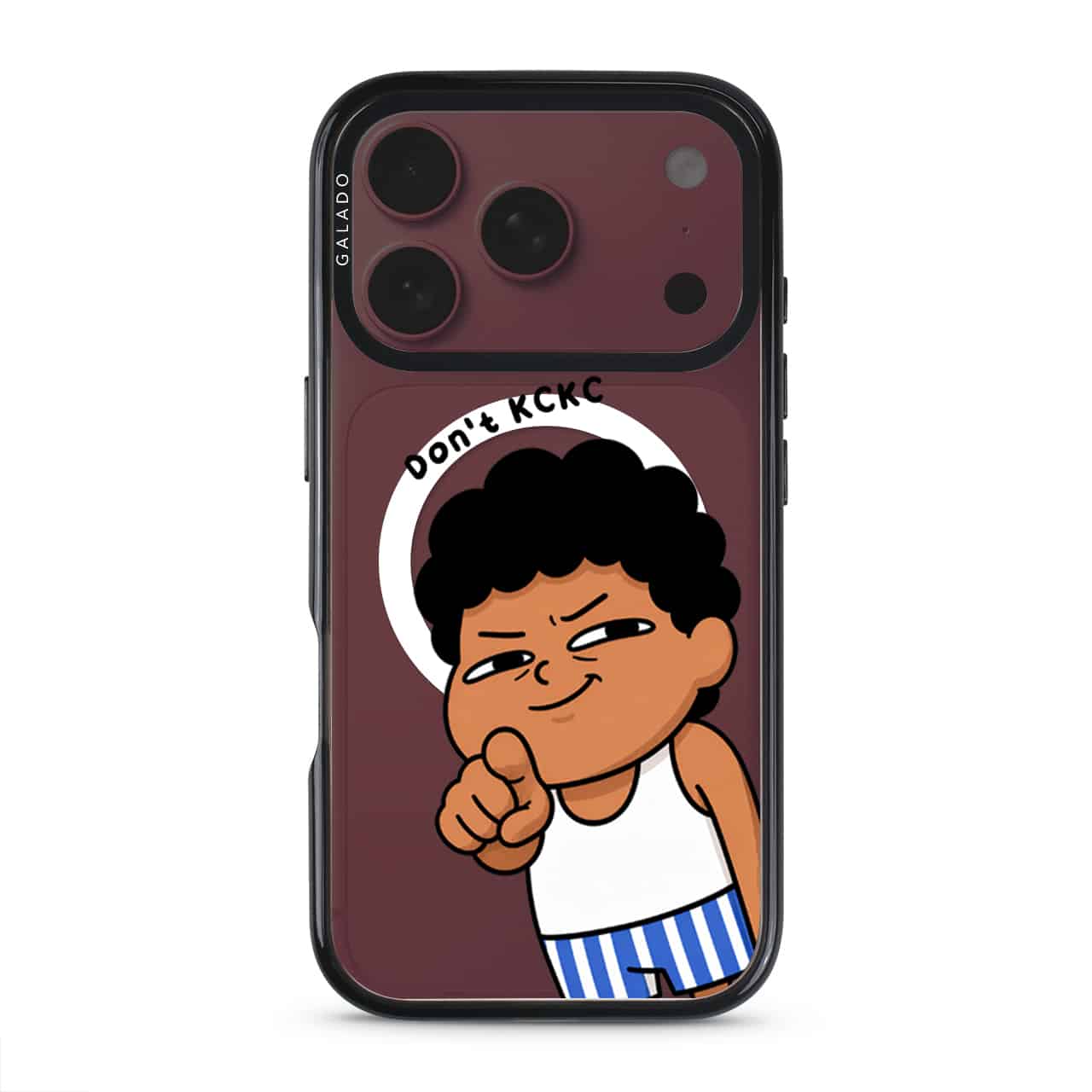 Jangan KCKC phone case, Uncle Boi smirking and pointing under the words Don't KCKC
