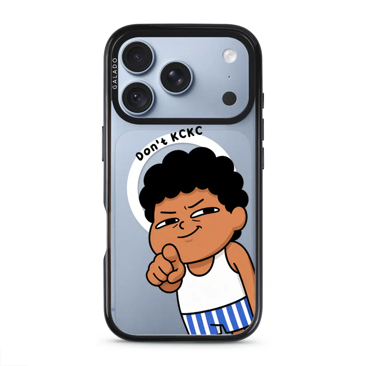 Jangan KCKC phone case, Uncle Boi smirking and pointing under the words Don't KCKC