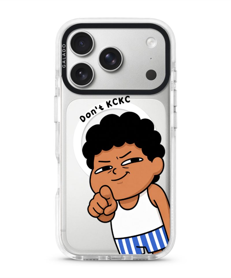 Jangan KCKC phone case, Uncle Boi smirking and pointing under the words Don't KCKC