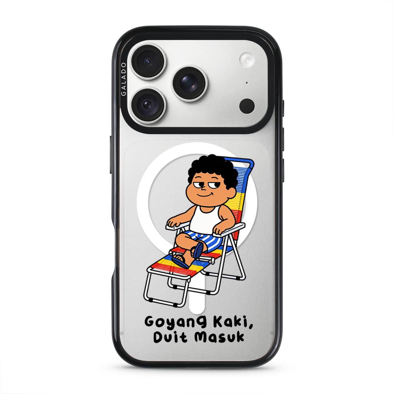 Uncle Boi Kaki Goyang Mode phone case on a clear GALADO ProGuard case