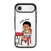 Kopi Dulu Bro phone case, Uncle Boi drinking kopi on a red kopitiam chair under the words Rilek Dulu