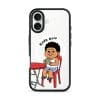Kopi Dulu Bro phone case, Uncle Boi drinking kopi on a red kopitiam chair under the words Rilek Dulu