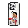 Kopi Dulu Bro phone case, Uncle Boi drinking kopi on a red kopitiam chair under the words Rilek Dulu