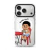 Kopi Dulu Bro phone case, Uncle Boi drinking kopi on a red kopitiam chair under the words Rilek Dulu