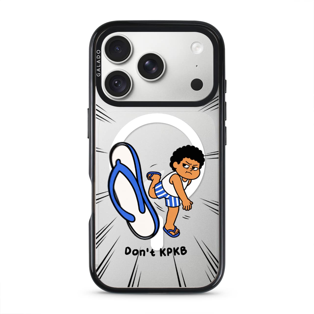Uncle Boi Selipar Incoming phone case on a clear GALADO ProGuard case