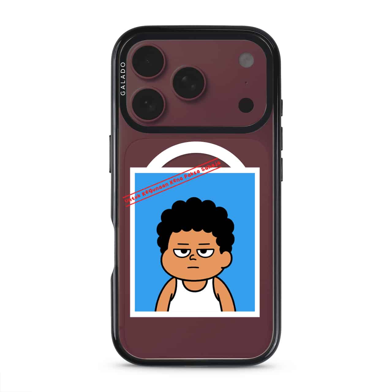 Senyum Paksa Edition phone case, Uncle Boi's unamused passport photo stamped Untuk Kegunaan Kena Paksa Sahaja