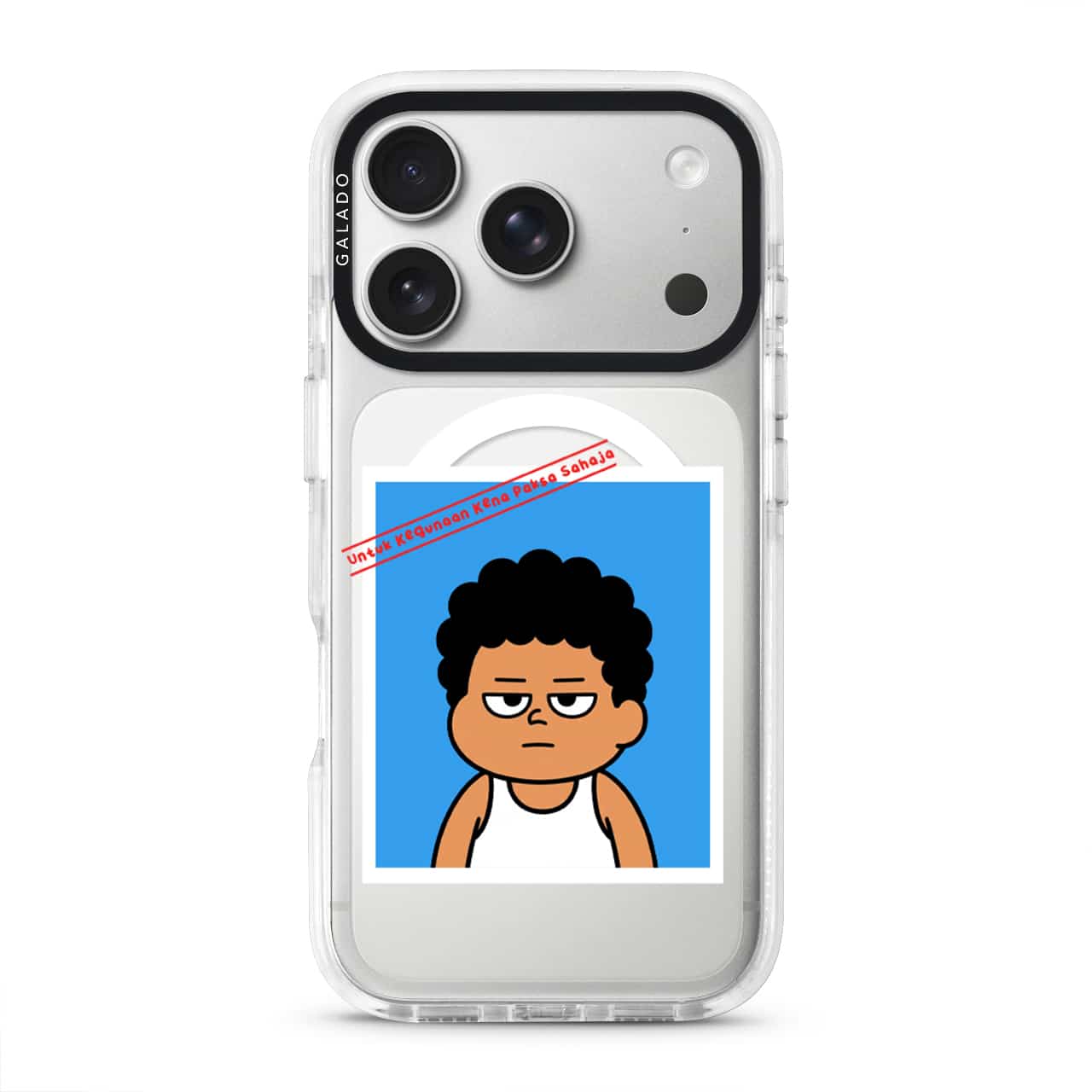 Senyum Paksa Edition phone case, Uncle Boi's unamused passport photo stamped Untuk Kegunaan Kena Paksa Sahaja