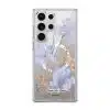 Iris phone case by Farah Latifi Studio, lilac irises and small orange flowers on a clear case