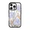 Iris phone case by Farah Latifi Studio, lilac irises and small orange flowers on a clear case