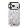 Iris phone case by Farah Latifi Studio, lilac irises and small orange flowers on a clear case