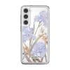 Iris phone case by Farah Latifi Studio, lilac irises and small orange flowers on a clear case