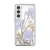 Iris phone case by Farah Latifi Studio, lilac irises and small orange flowers on a clear case