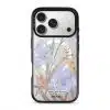 Iris phone case by Farah Latifi Studio, lilac irises and small orange flowers on a clear case
